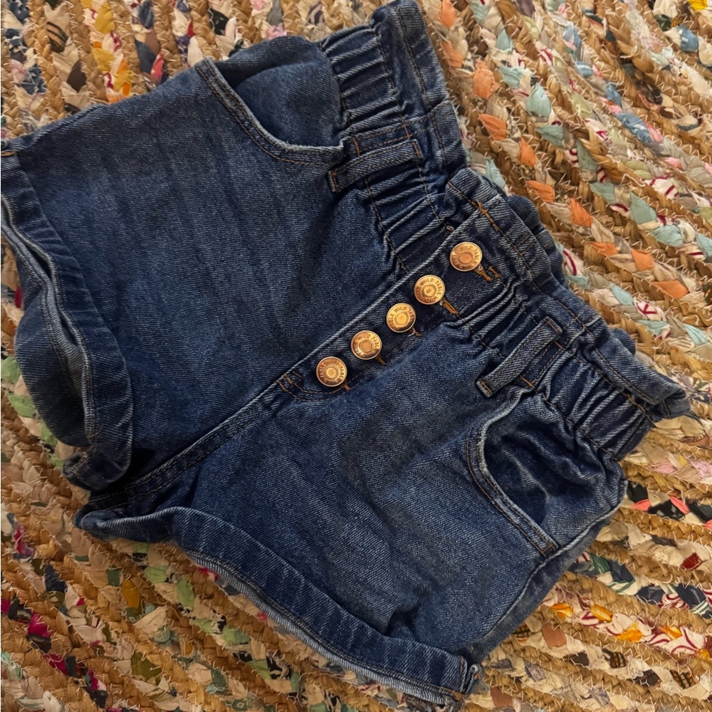 Scrunch Waist Denim Shorts with Gold Buttons